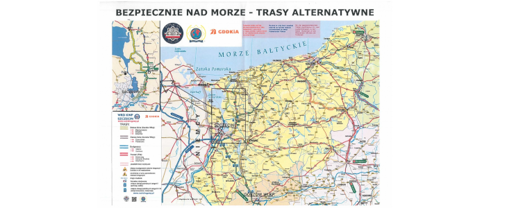 Bezpieczne wakacje – mapa alternatywna, mapa sieci dróg