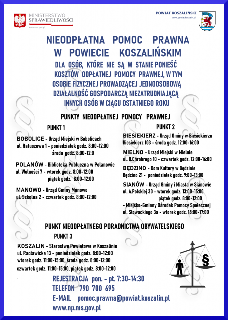 Plakat informujący o punktach NPP w powiecie koszalińskim