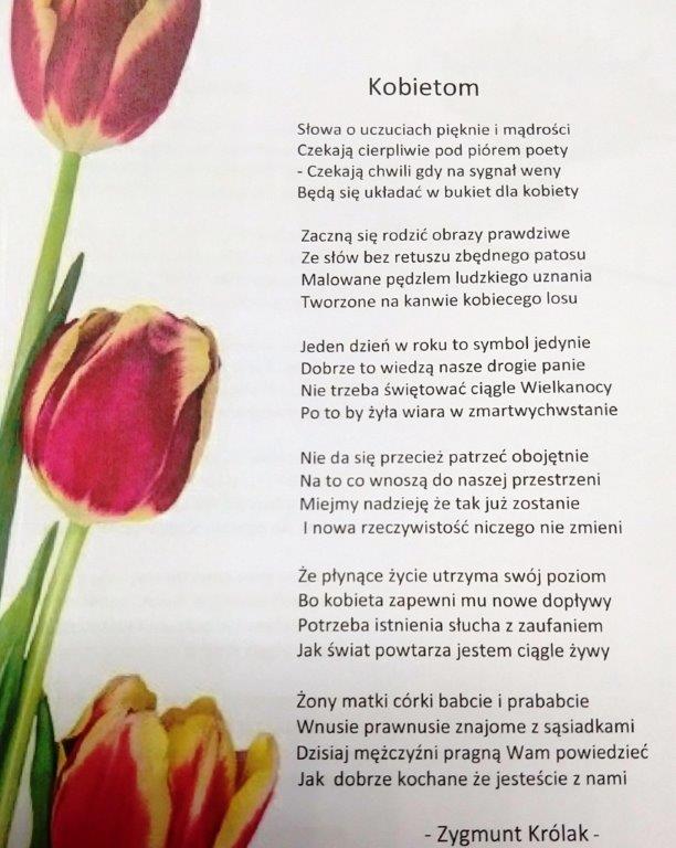 obrazek z wierszem Zygmunta Królaka dla kobiet z okazji święta Dzień Kobiet