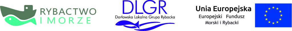logotypy Rybactwo i Morze, Darłowska Lokalna Grupa Rybacka, Unia Europeska EFMiR, kolejno od lewej.