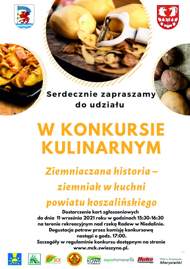 plakat zapraszający do udziału w konkursie kulinarnym ziemniaczana historia.
