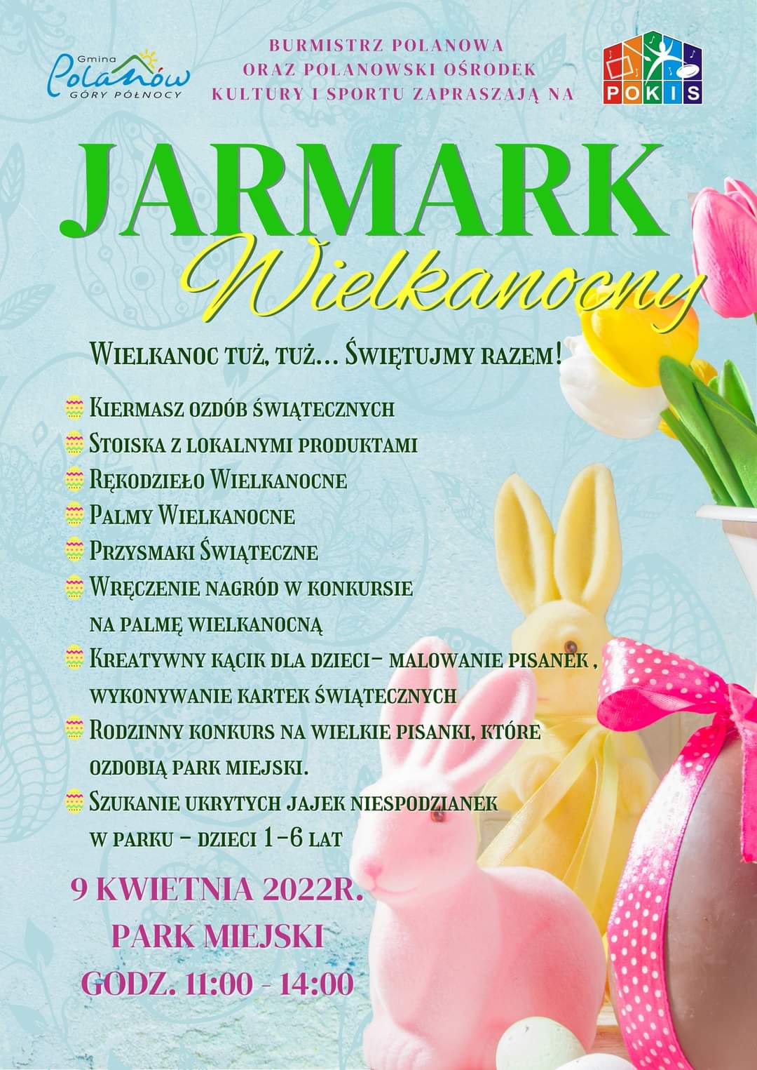 Plakat Jarmark Wielkanocny w Polanowie 9 kwietnia 2022 w godzinach 11 do 14