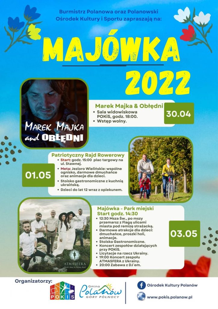 Majówka 2022 w Polanowie plakat zbiorczy informujący o wydarzeniach