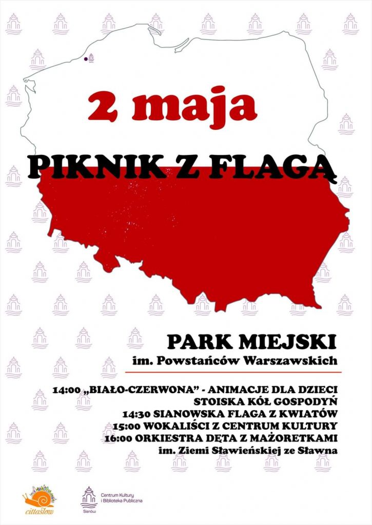 Plakat informujący o Piknik z flagą w Sianowie 2 maja 2022