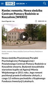 Informacje i film TVP3 Szczecin otwarcie PCPR i PPPP