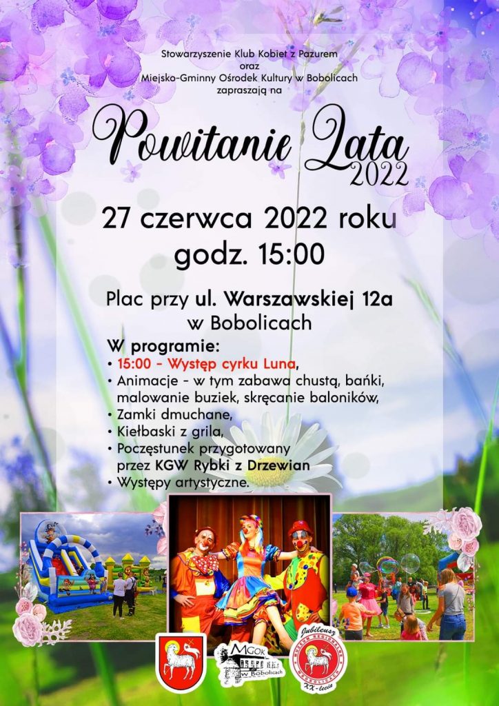 Plakat Powitanie Lata 27 czerwca 2022 od godziny 15 w Bobolicach