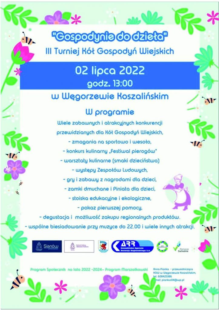 Plakat Trzeci turniej Kół Gospodyń Wiejskich 2 lipca 2022 od godziny 13 w Węgorzewie Koszalińskim