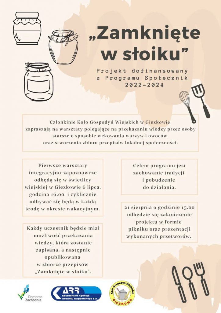 Plakat projektu Zamknięte w Słoiku realizowane przez KGW w Giezkowie