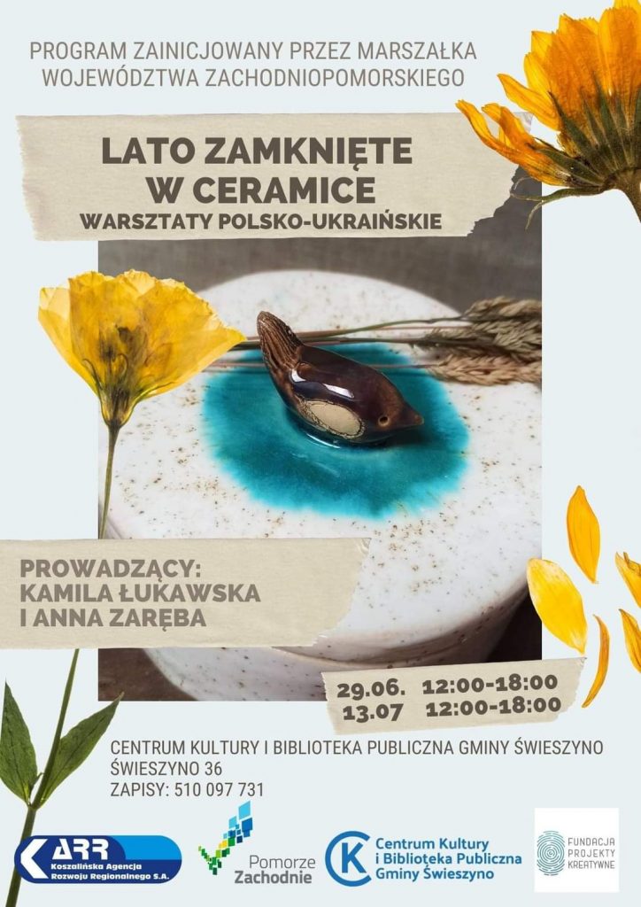 Plakat zapraszający na Lato zamknięte w ceramice w dniach 29 czerwca i 13 lipca Centrum Kultury w Świeszynie