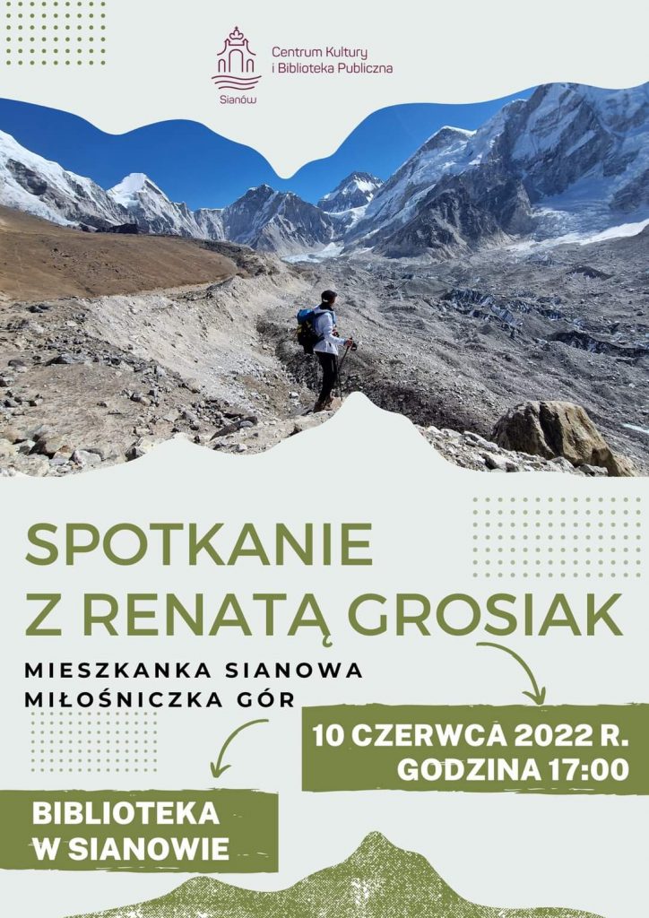 Plakat zapraszajacy na spotkanie z Renatą Grosiak 10 czerwca 2022
