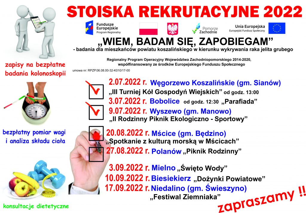 plakat stoiska rekrutacyjne projektu Wiem, Badam się, Zapobiegam planowane w 2022 r.