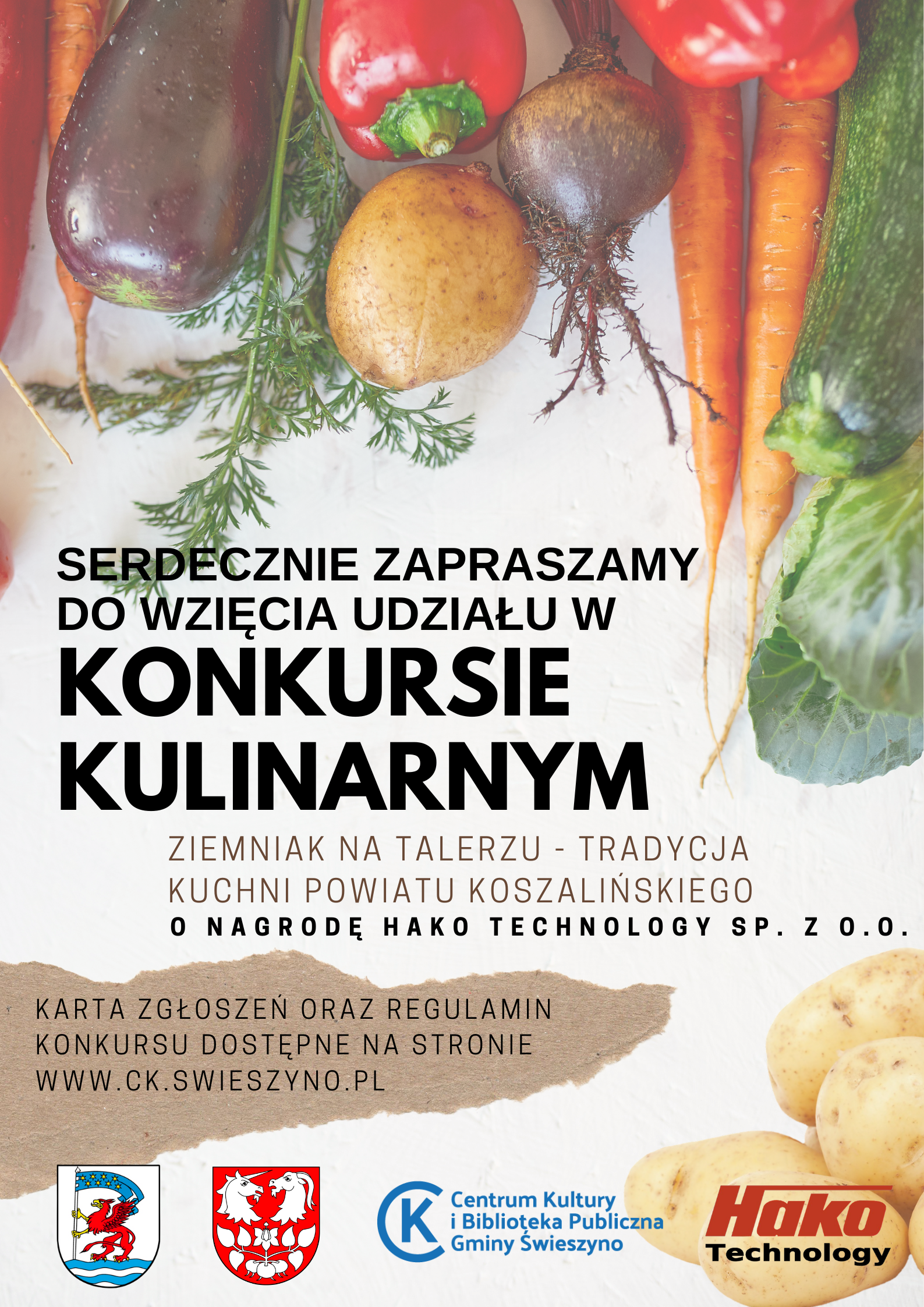 Plakat promocyjny konkursu kulinarnego Ziemniak na talerzu tradycja kuchni powiatu koszalińskiego