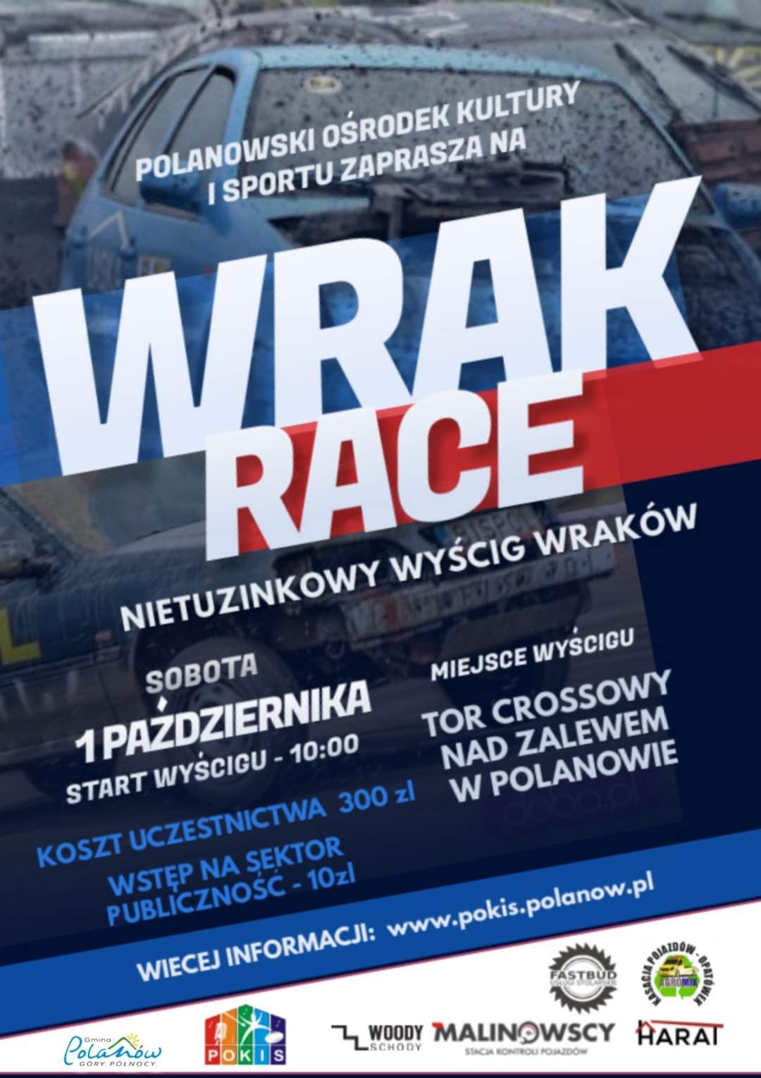 Plakat zapraszający na wrak race 1 października 2022 w Polanowie