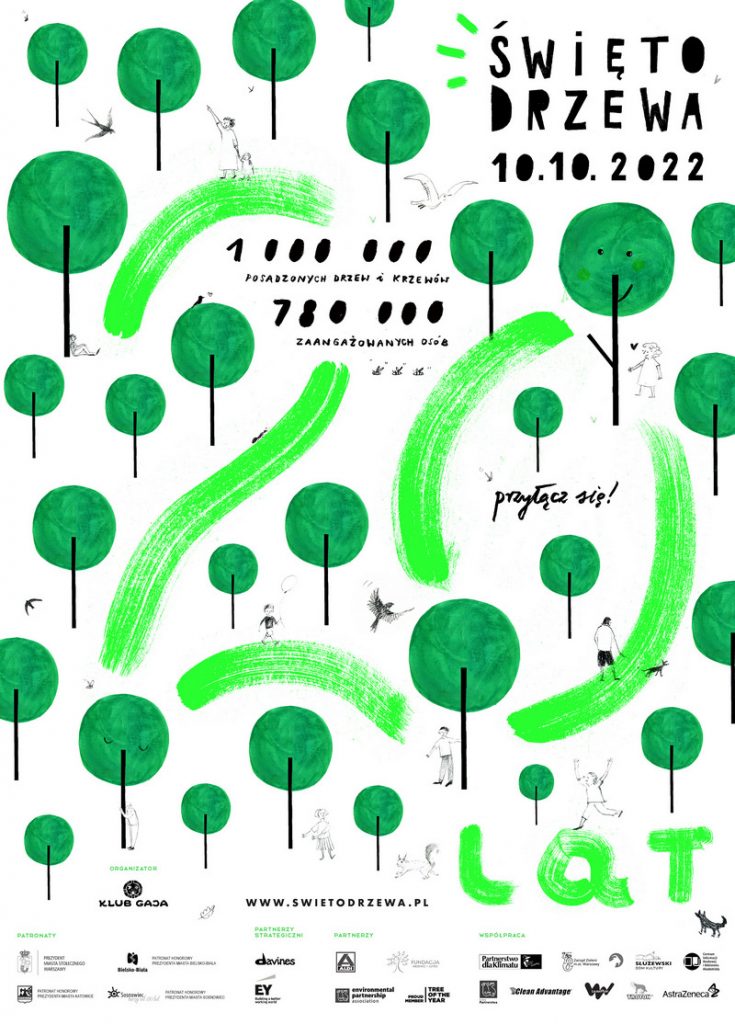 Plakat z informacja o obchodach świeta drzewa 10 października 2022