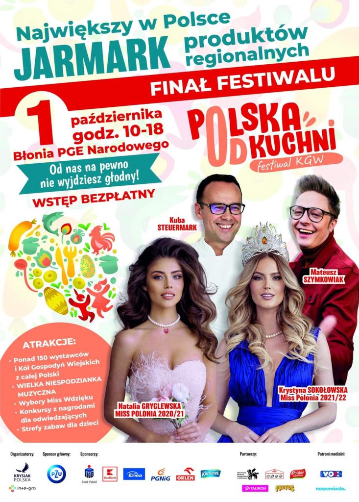 Plakat zapraszający na finał festiwalu Polska od Kuchni 1 października od godziny 18 Warszawa, Błonia PGE Narodowego