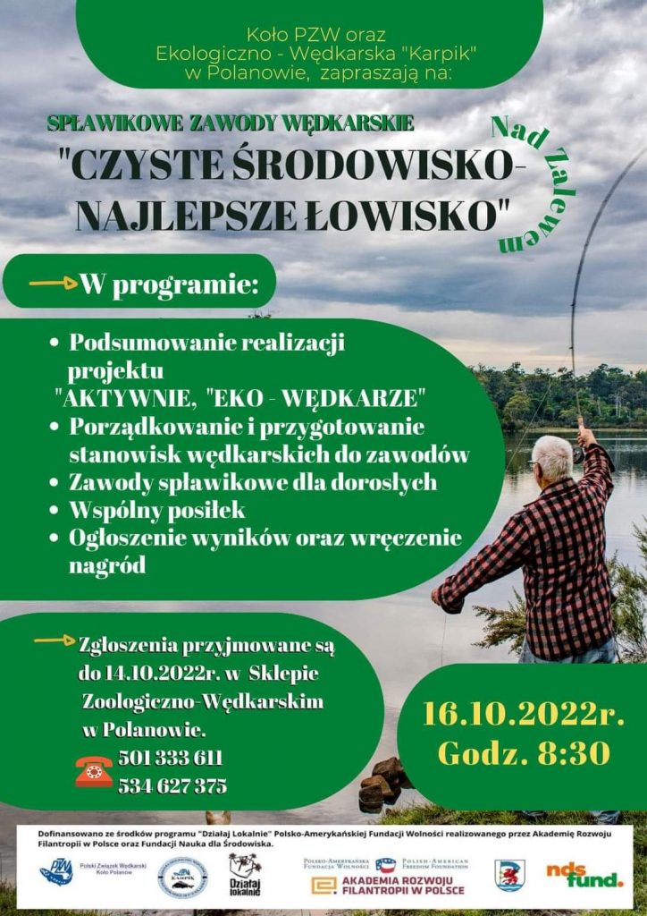 Plakat spławikowe zawody wękarskie 16 października 2022 w Polanowie