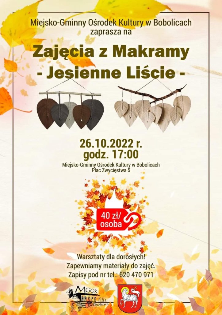 Plakat zajęcia z makramy w Bobolicach 26 października 2022