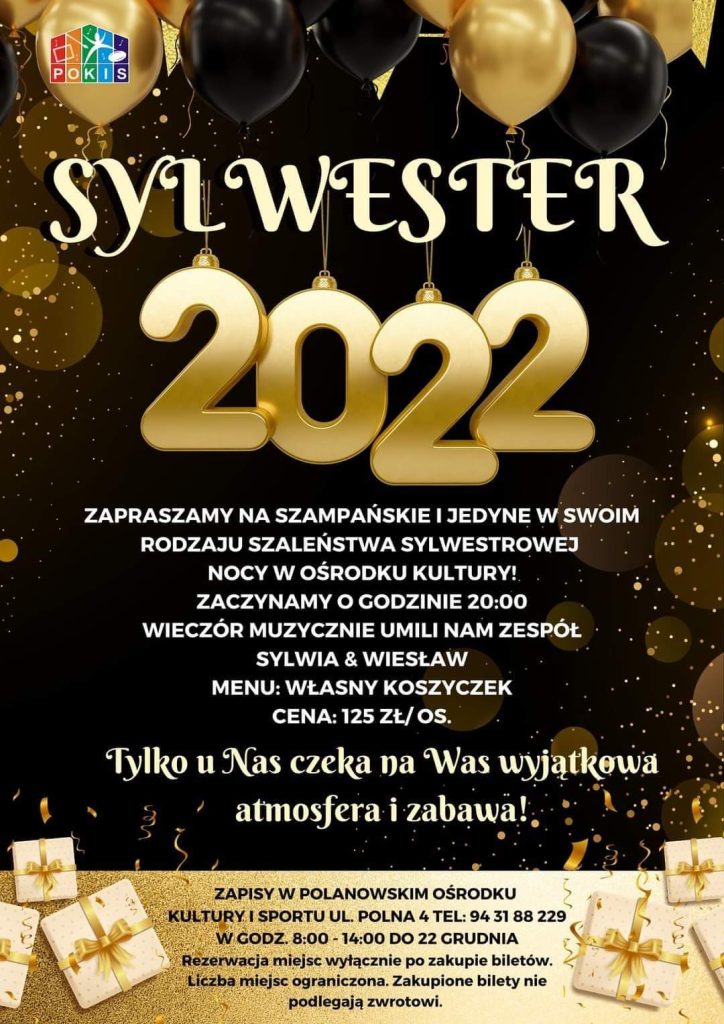 Plakat z zaproszeniem na Sylwestra w Polanowie