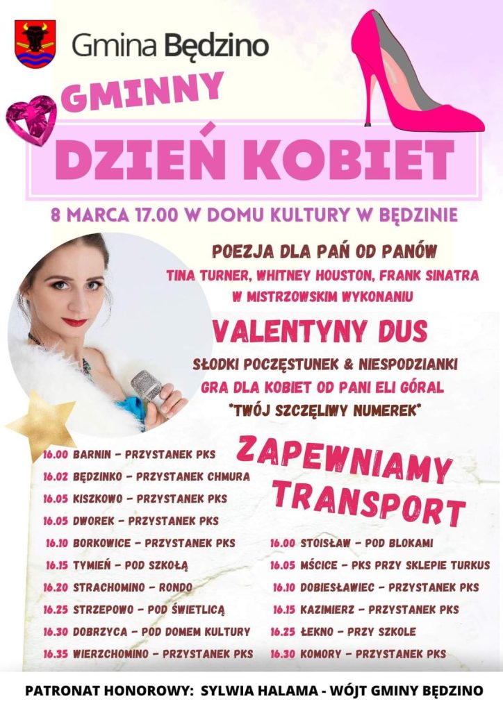 Plakat z zaproszeniem na Dzień Kobiet w gminie Będzino