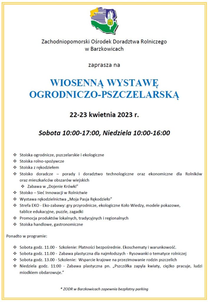 Program Wiosennej Wystawy Ogrodniczo-Pszczelarskiej w Barzkowicach