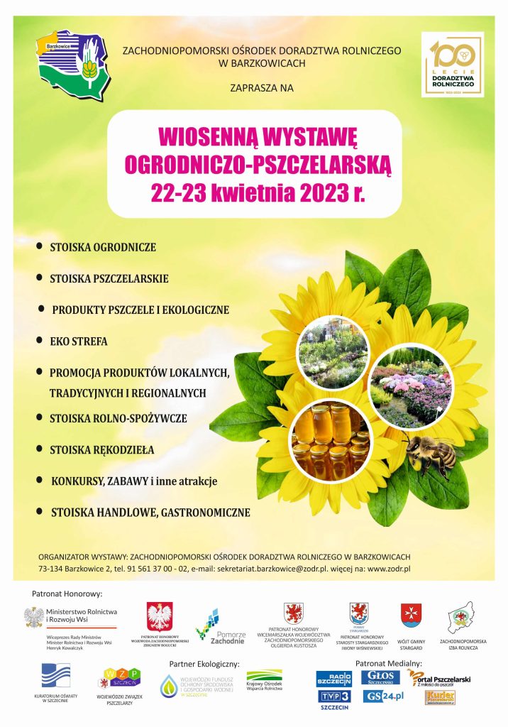 Plakat zapraszający na Wiosenną Wystawę Ogrodniczo-Pszczelarską w Barzkowicach