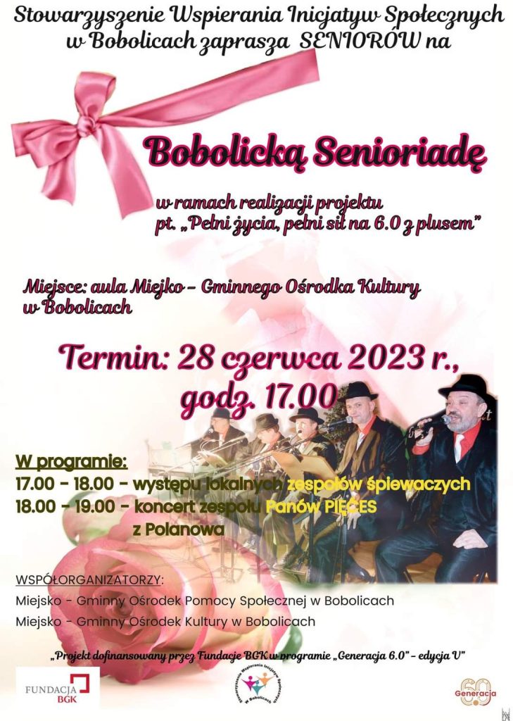 Plakat z zaproszeniem na Bobolicką Senioriadę 28 czerwca 2023