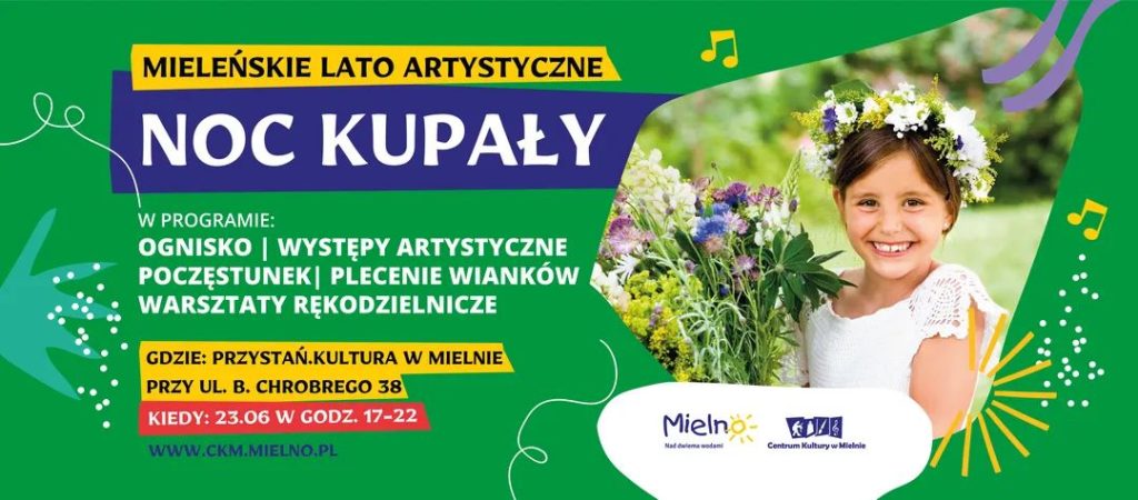 Plakat z zaproszeniem na noc kupały w Mielnie 23 czerwca 2023