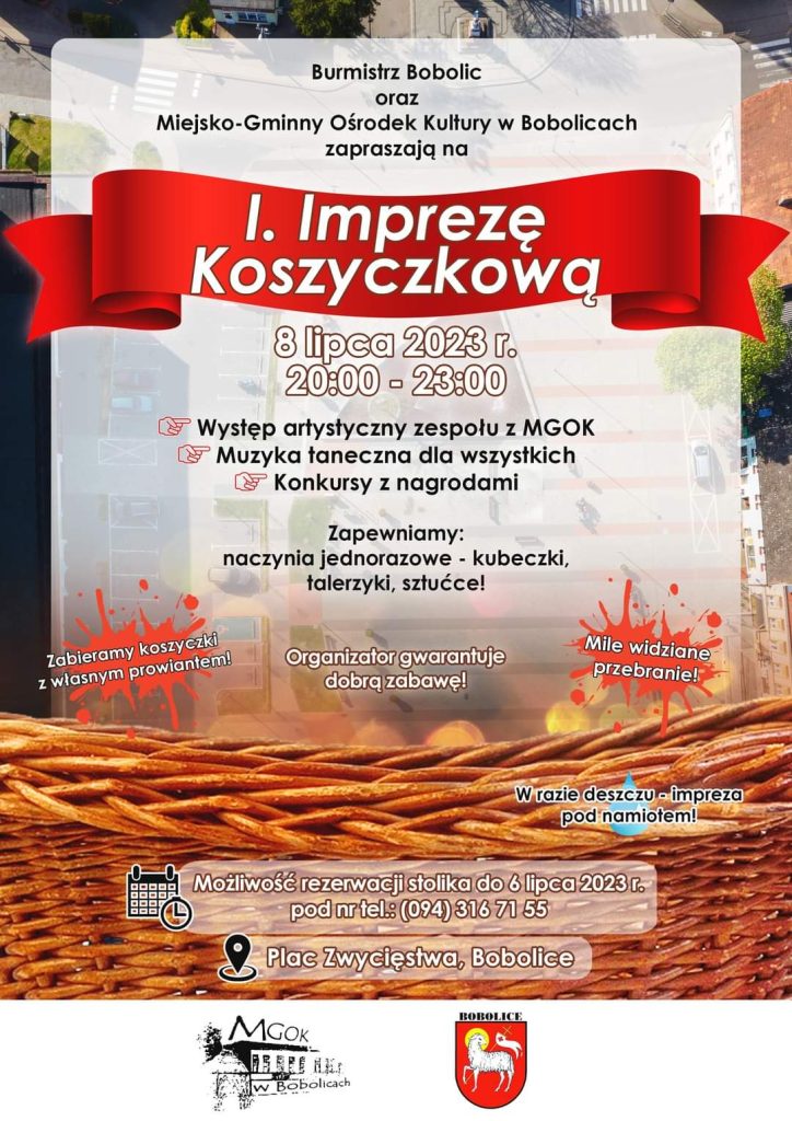 Plakat z zaproszeniem na pierwszą imprezę koszyczkową w Bobolicach