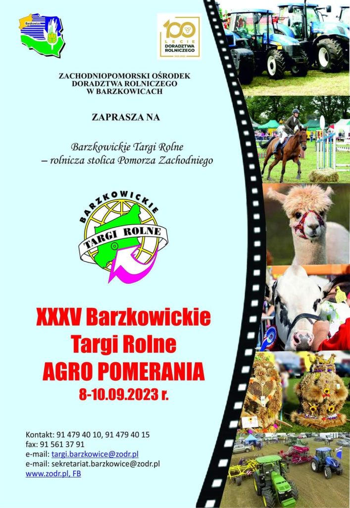 Plakat z zaproszeniem na Barzkowickie Targi Rolne Agro Pomerania od 8 do 10 września 2023