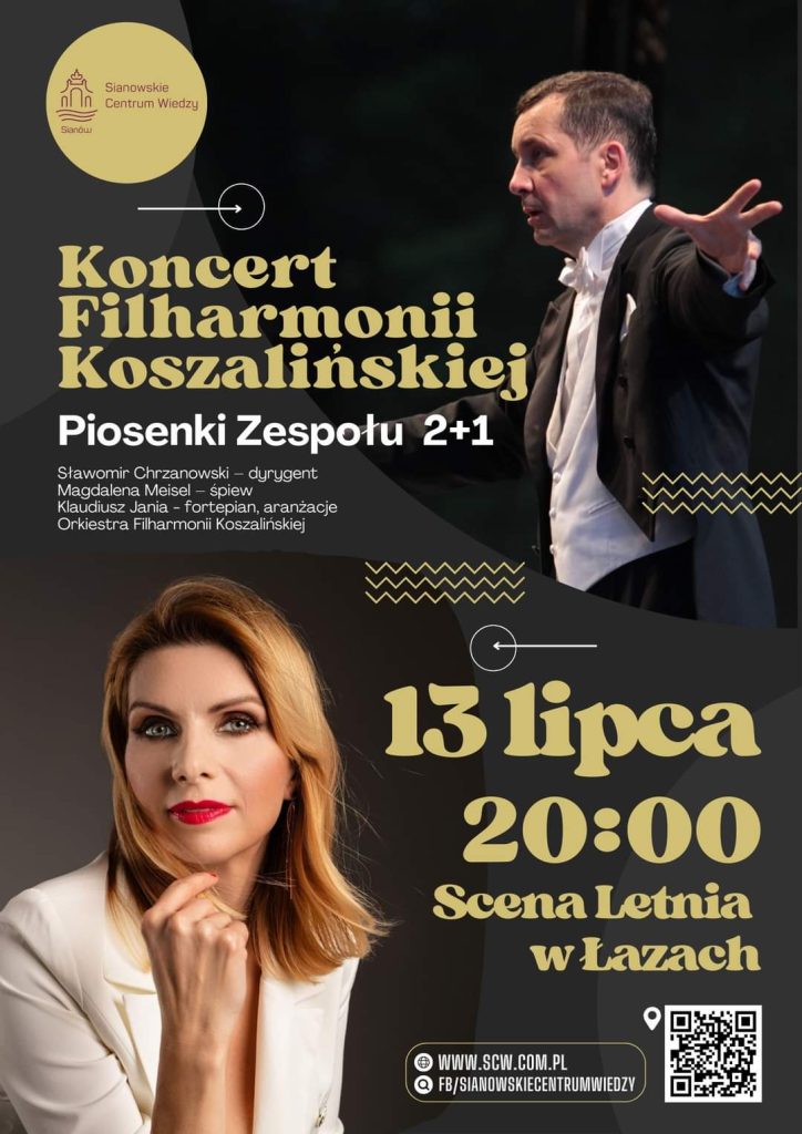 Plakat z zaproszeniem na koncert Filhamonii Koszalińskiej w Łazach 13 lipca 2023