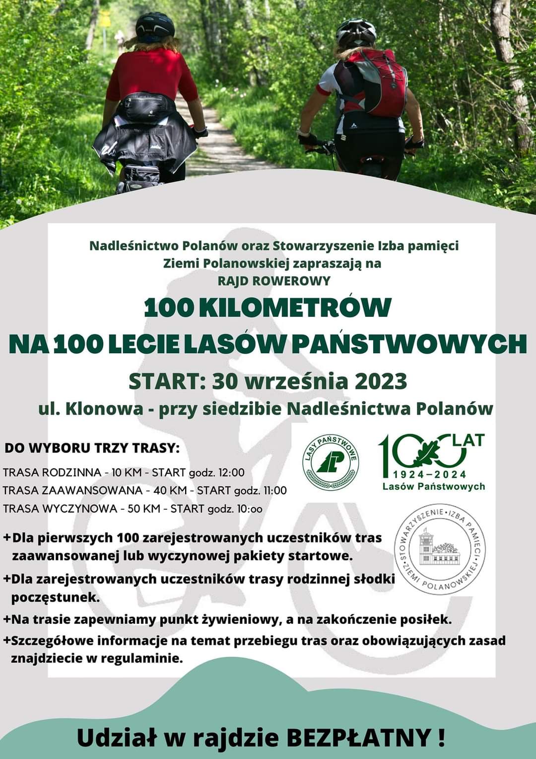 Plakat z zaproszeniem na rajd rowerowy w Polanowie 30 września 2023