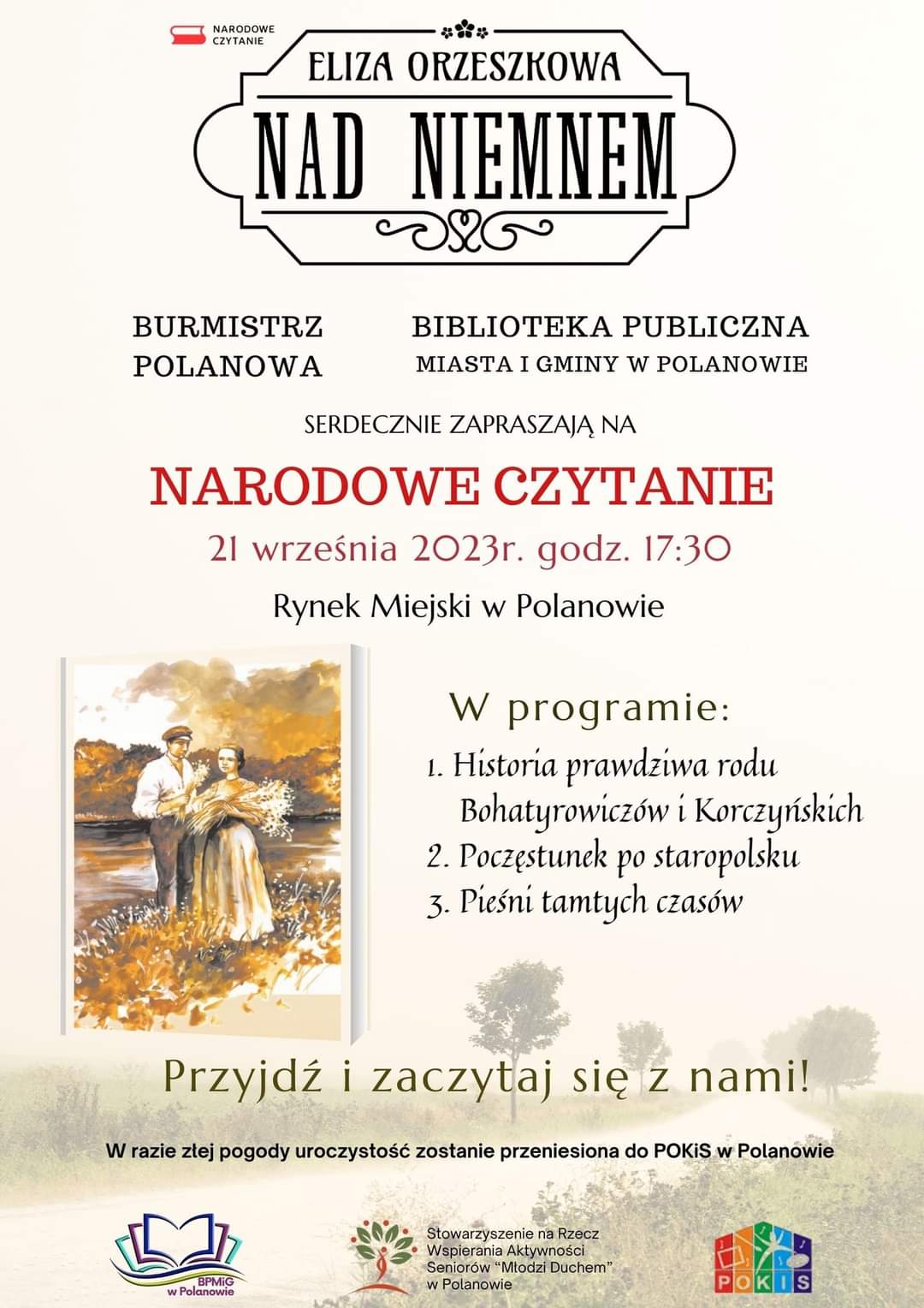 Plakat Narodowe Czytanie w Polanowie 21 września 2023