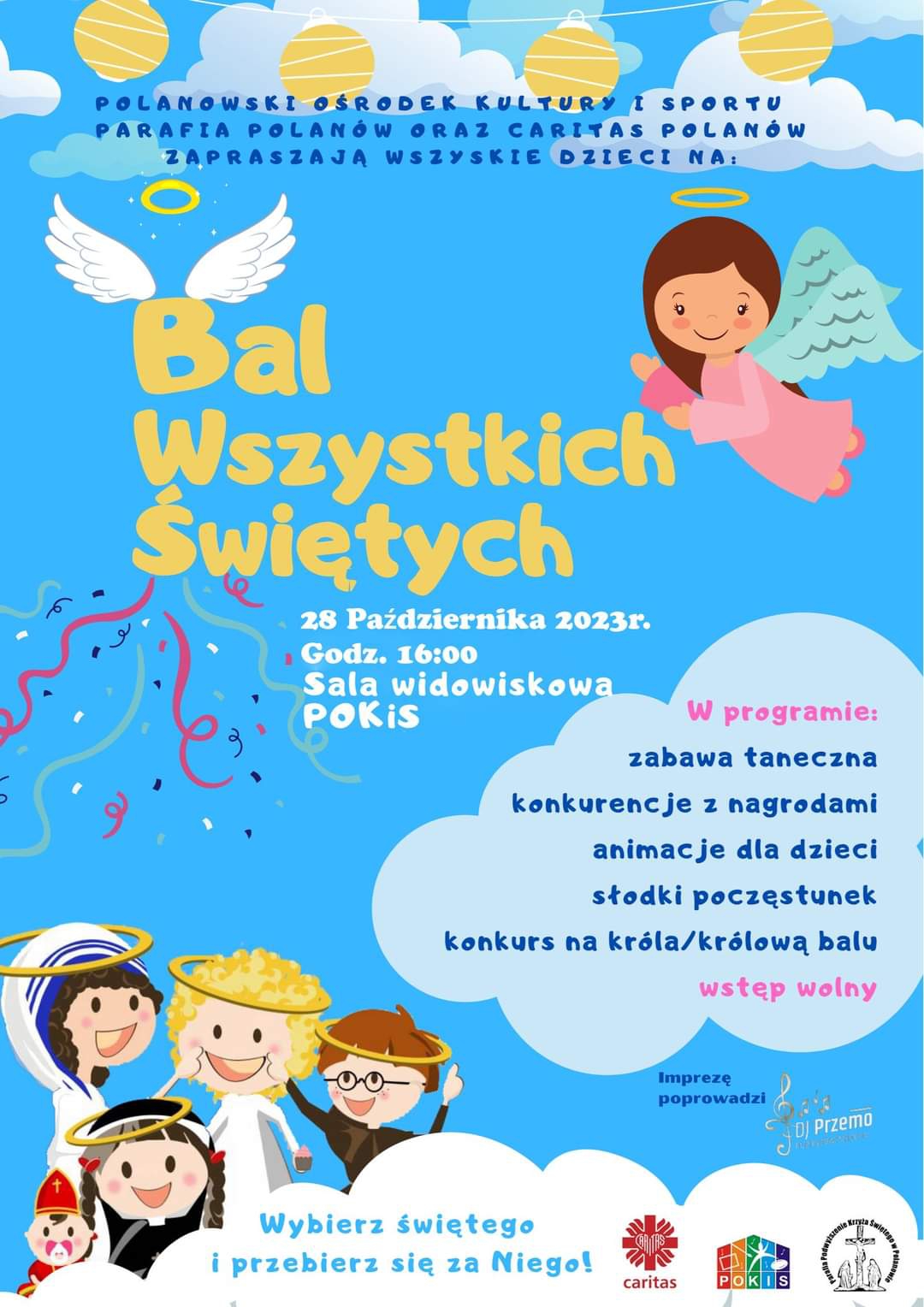 Plakat z zaproszeniem na bal wszystkich świętych w Polanowie 28 października 2023