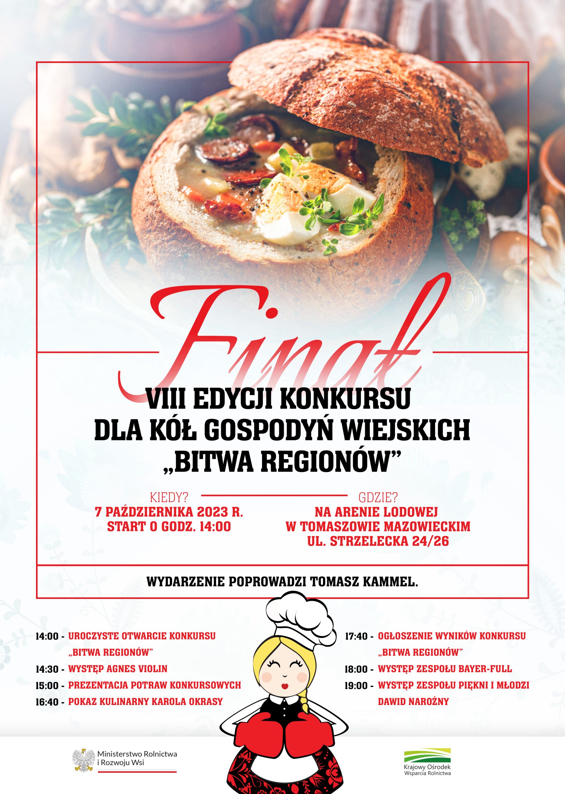Plakat z zaproszeniem na finał 8 edycji konkursu dla KGW Bitwa Regionów 7 października 2023 w Tomaszowie Mazowieckim