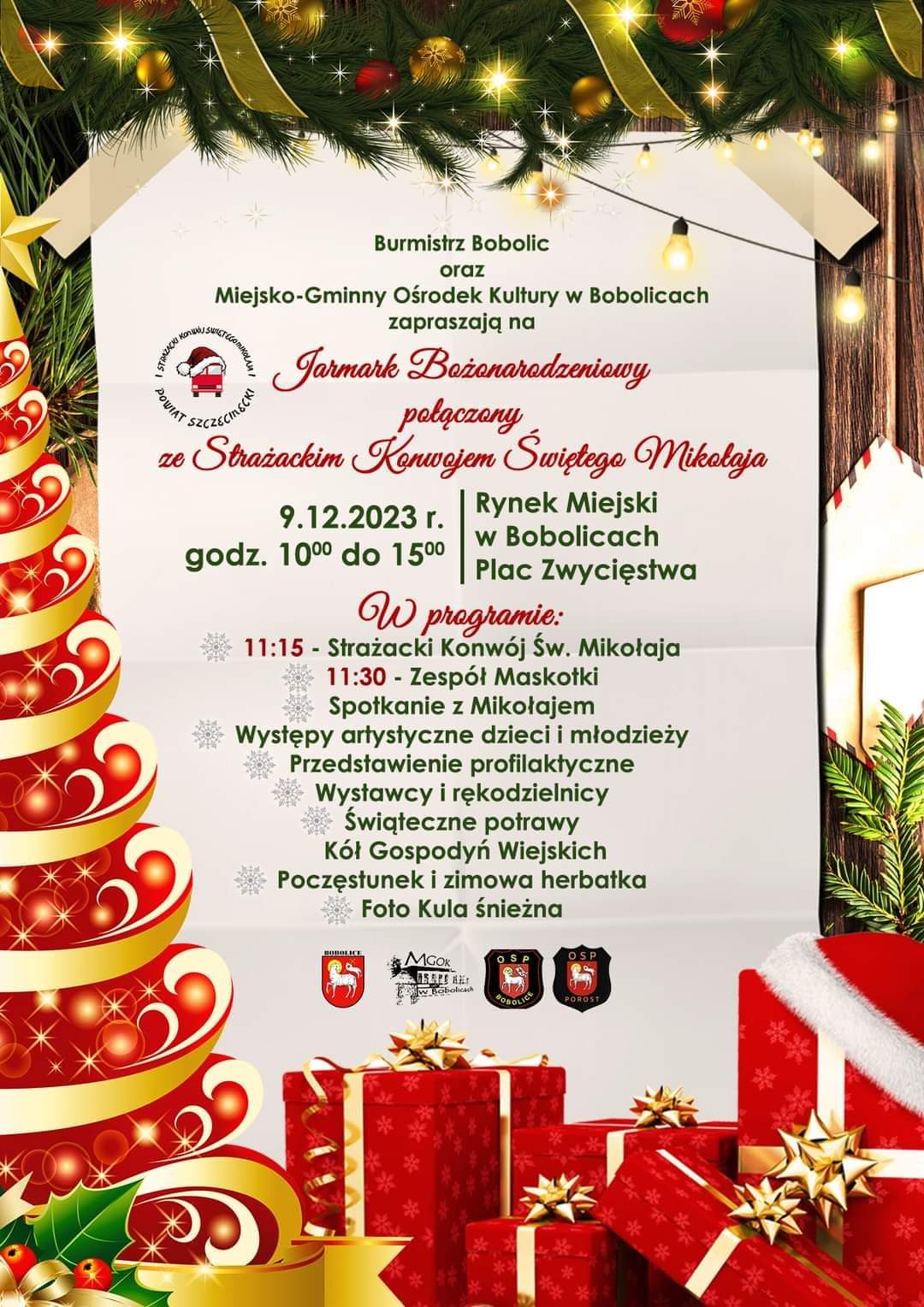 Plakat Jarmark Bożonarodzeniowy w Bobolicach 9 grudnia 2023