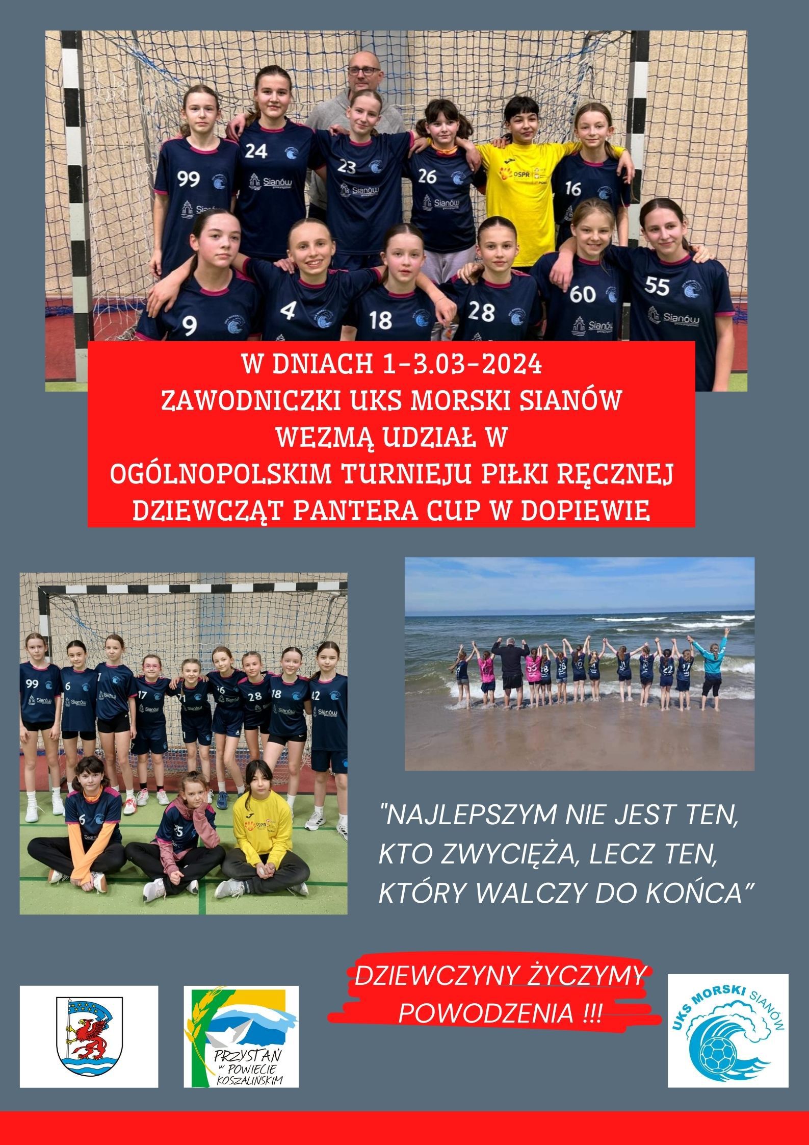 Plakat UKS Morski Sianów Ogólnopolski Turniej Piłki Ręcznej Dziewcząt Pantera CUP w Dopiewie w dniach 1 do 3 marca 2024