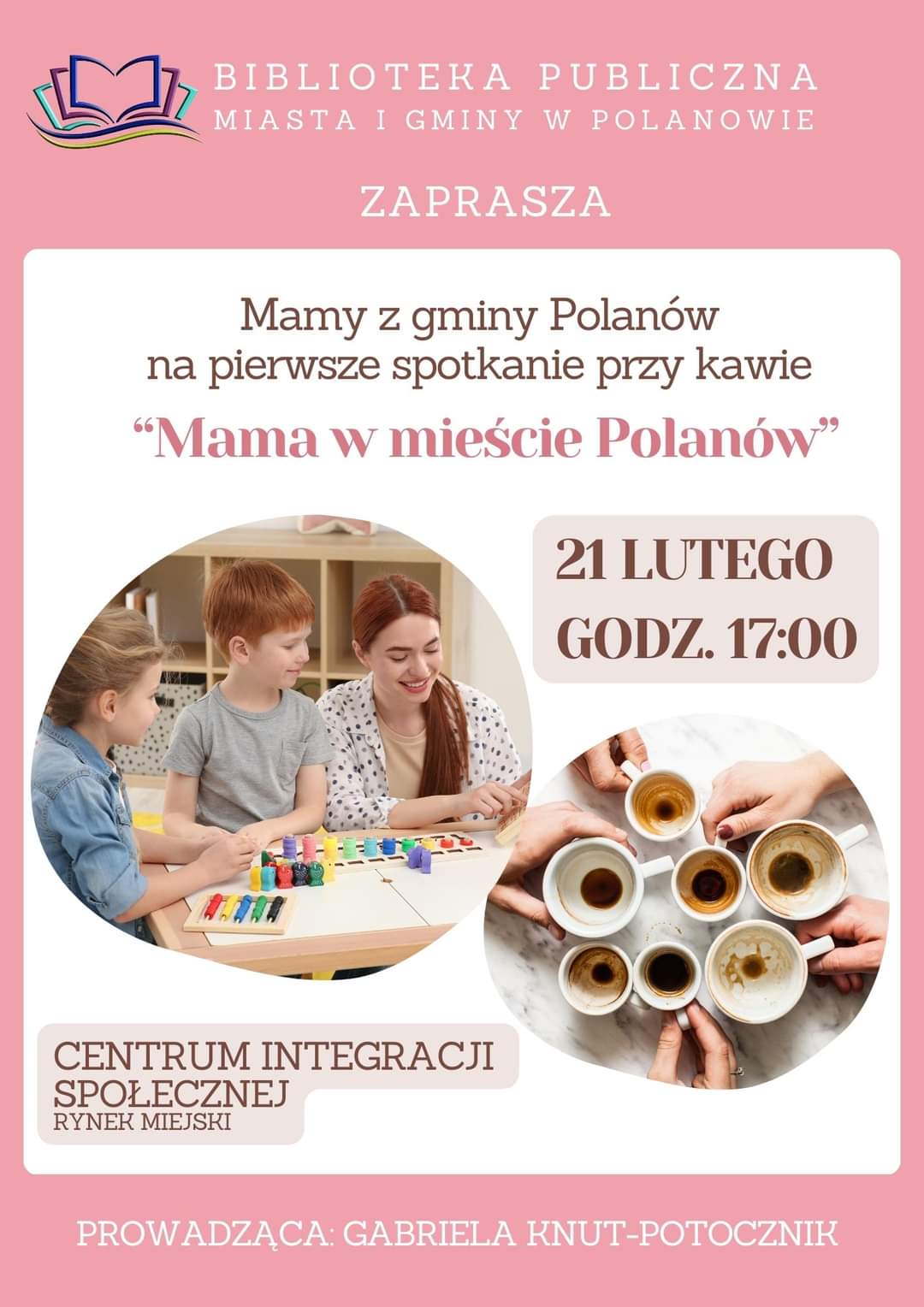 Plakat z zaproszeniem dla mam w mieście Polanów 21 lutego 2024