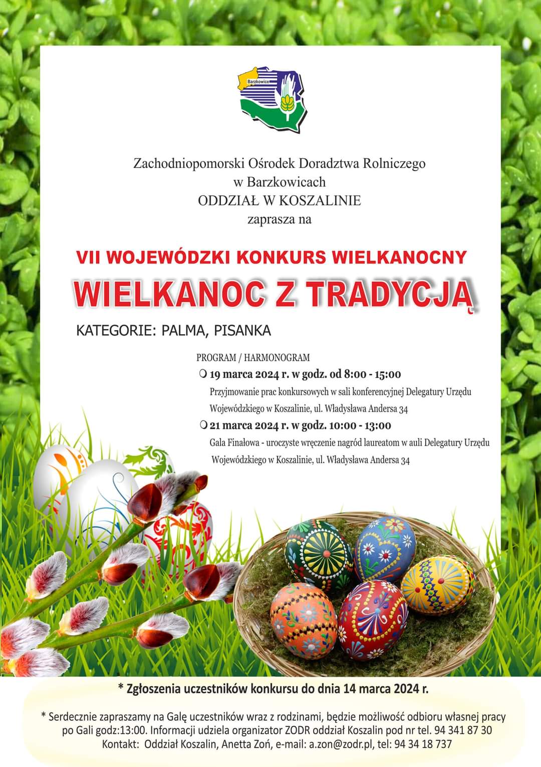 Plakat z zaproszeniem do udziału w 7 wojewódzkim konkursie wielkanocnym wielkanoc z tradycją