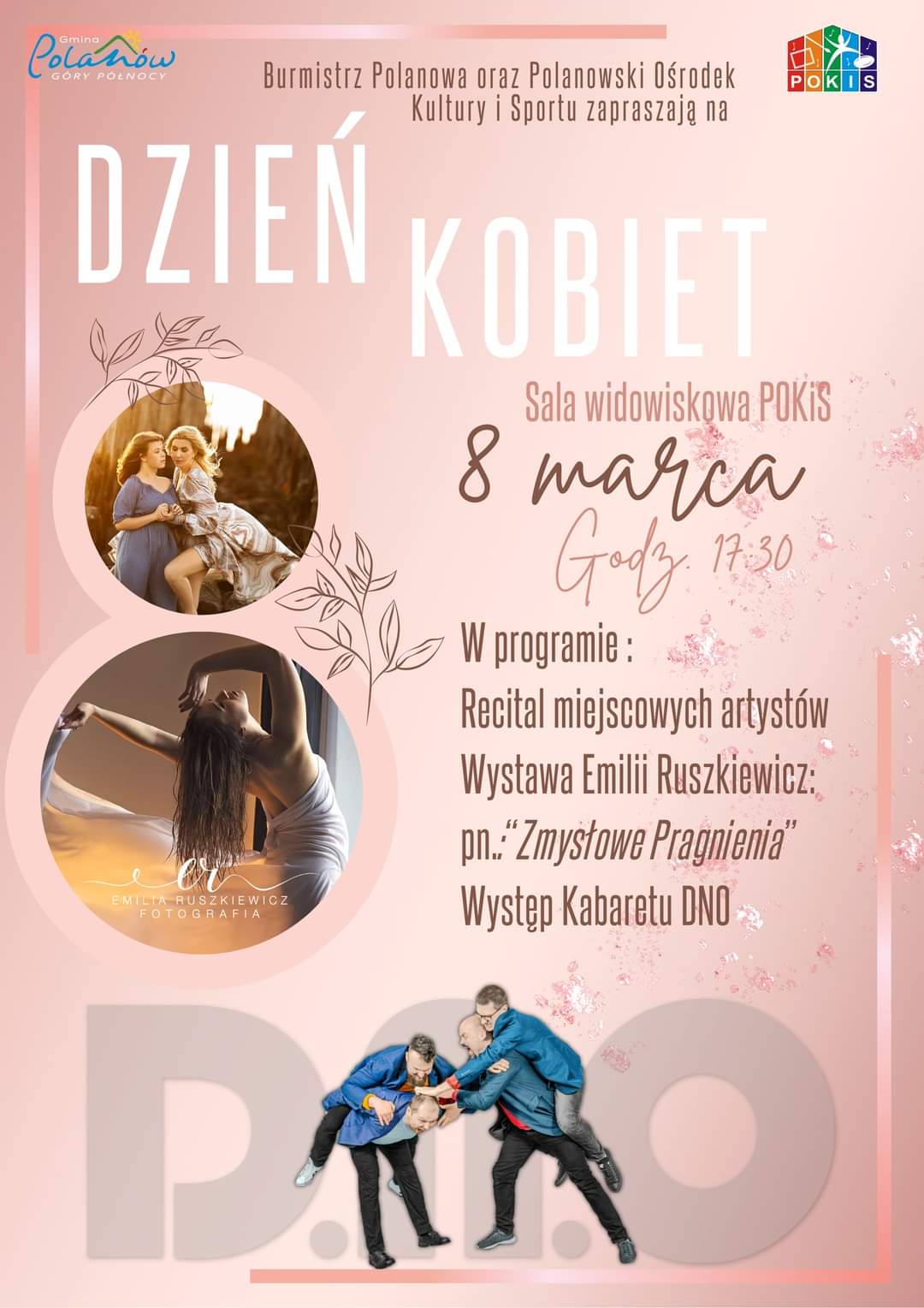 Plakat z zaproszeniem na Dzień Kobiet w Polanowie 8 marca 2024