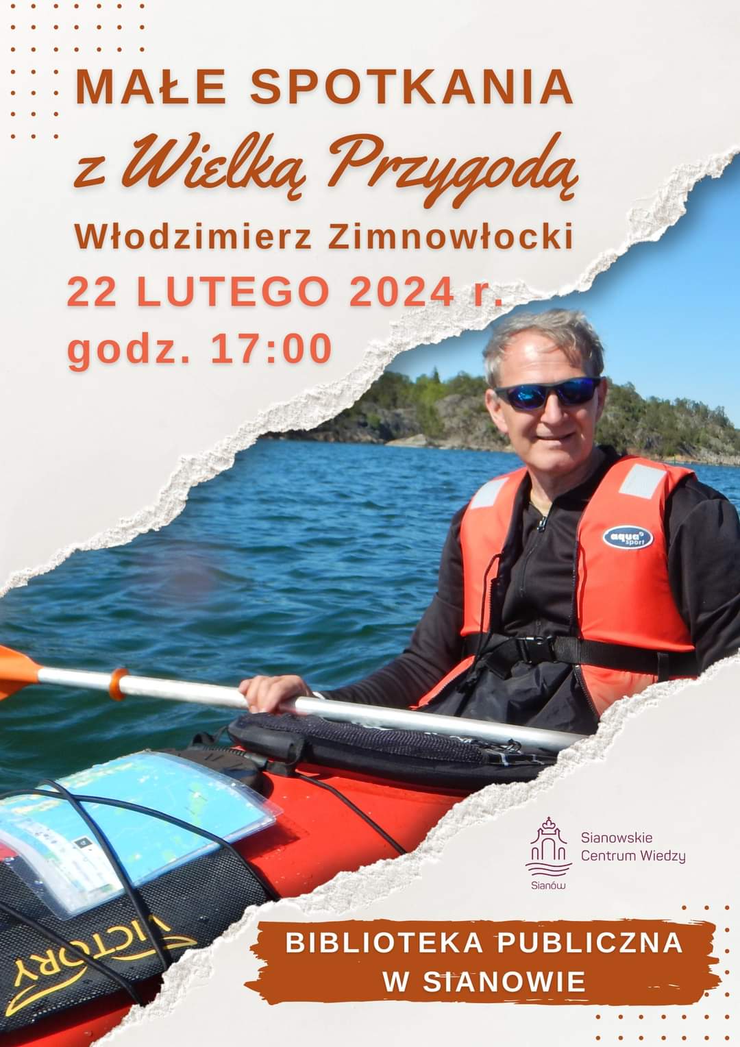 Plakat z zaproszeniem na spotkanie z Włodzimierzem Zimnowłockim 22 lutego 2024 w Sianowie