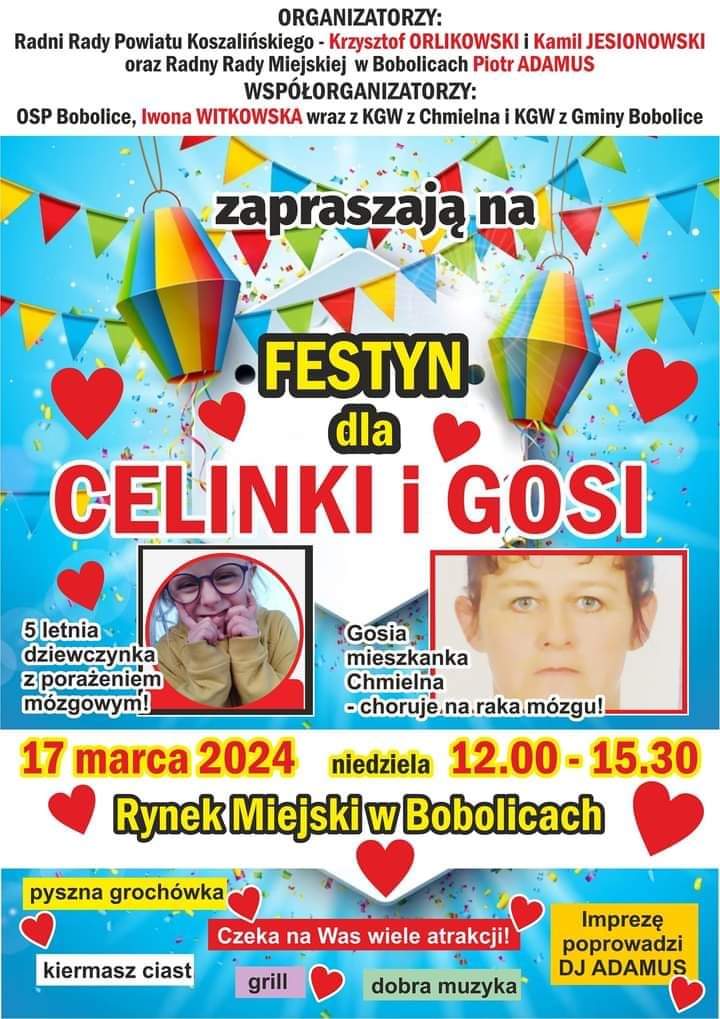 Plakat z zaproszeniem na festyn w Bobolicach 17 marca 2024