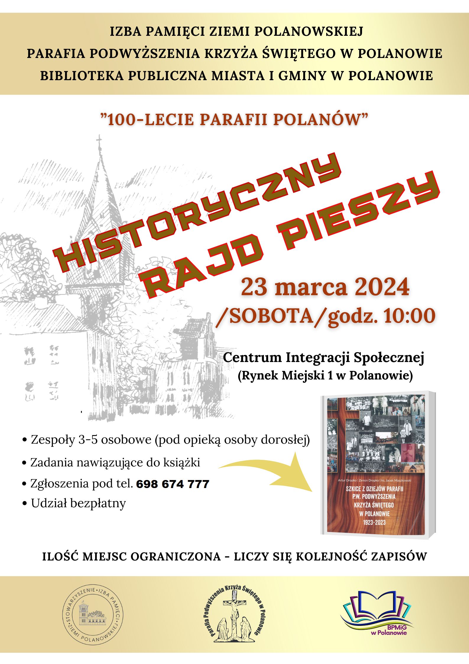 Plakat z zaproszeniem na historyczny rajd pieszy w Polanowie 23 marca 2024