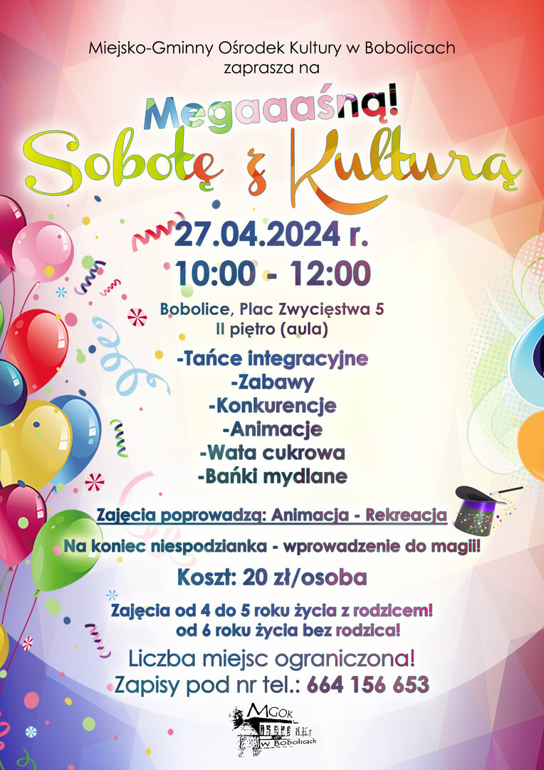 Plakat z zaproszeniem na sobotę z kulturą w Bobolicach 