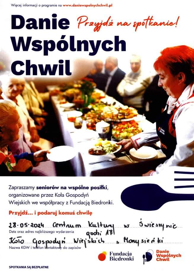 Plakat z zaproszeniem na spotkanie z seniorami w Świeszynie 28 maja 2024