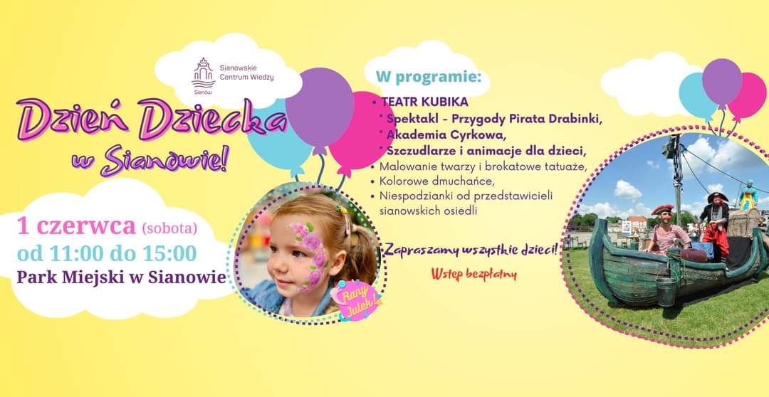 plakat z zaproszeniem na Dzień Dziecka w Sianowie