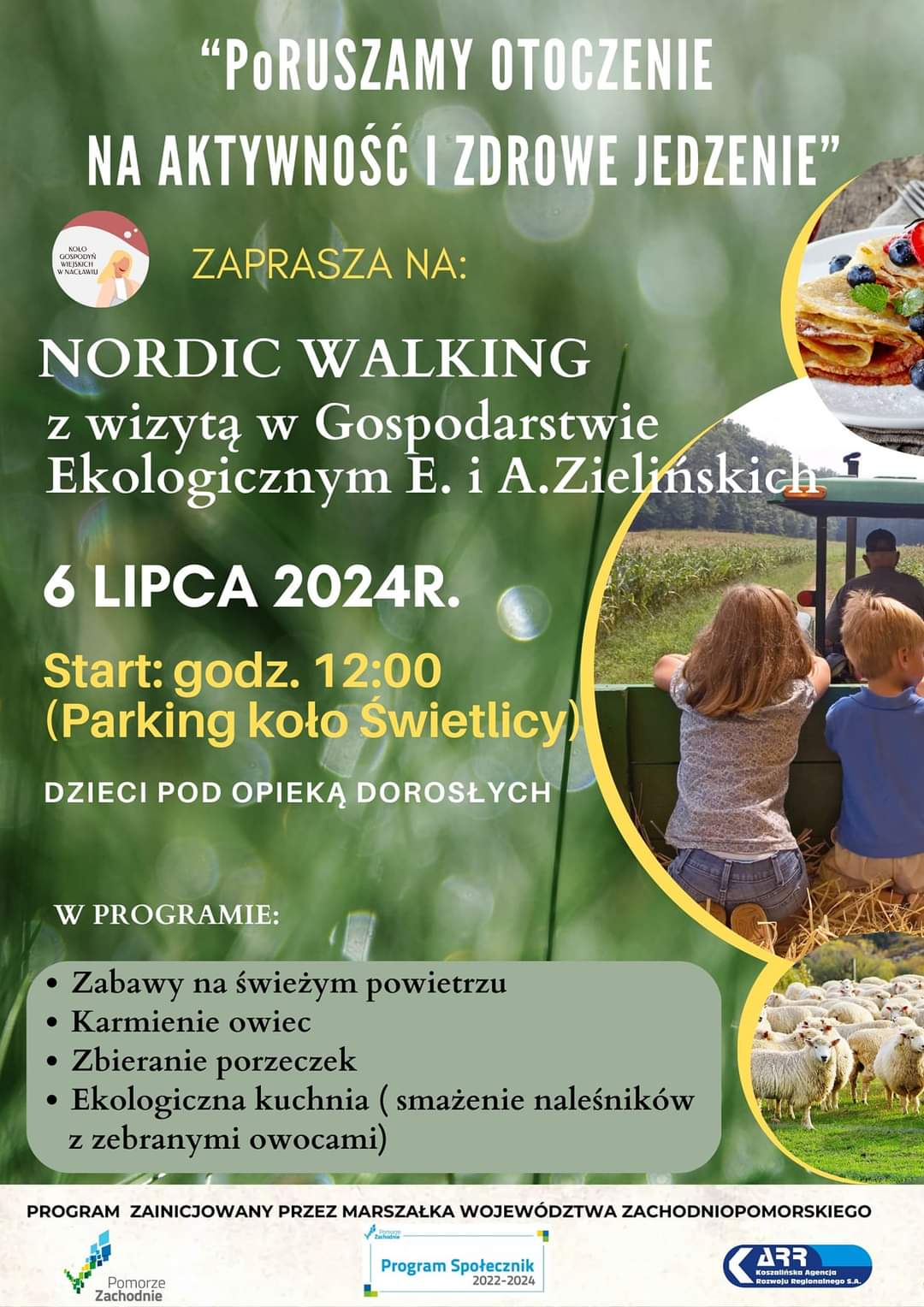 Plakat z zaproszeniem na nordic walking w Nacławiu 6 lipca 2024