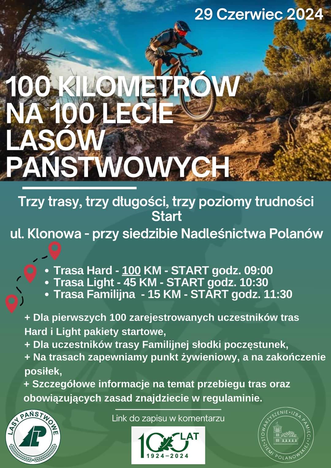 Plakat z zaproszeniem na rajd rowerowy w Polanowie 29 czerwiec 2024