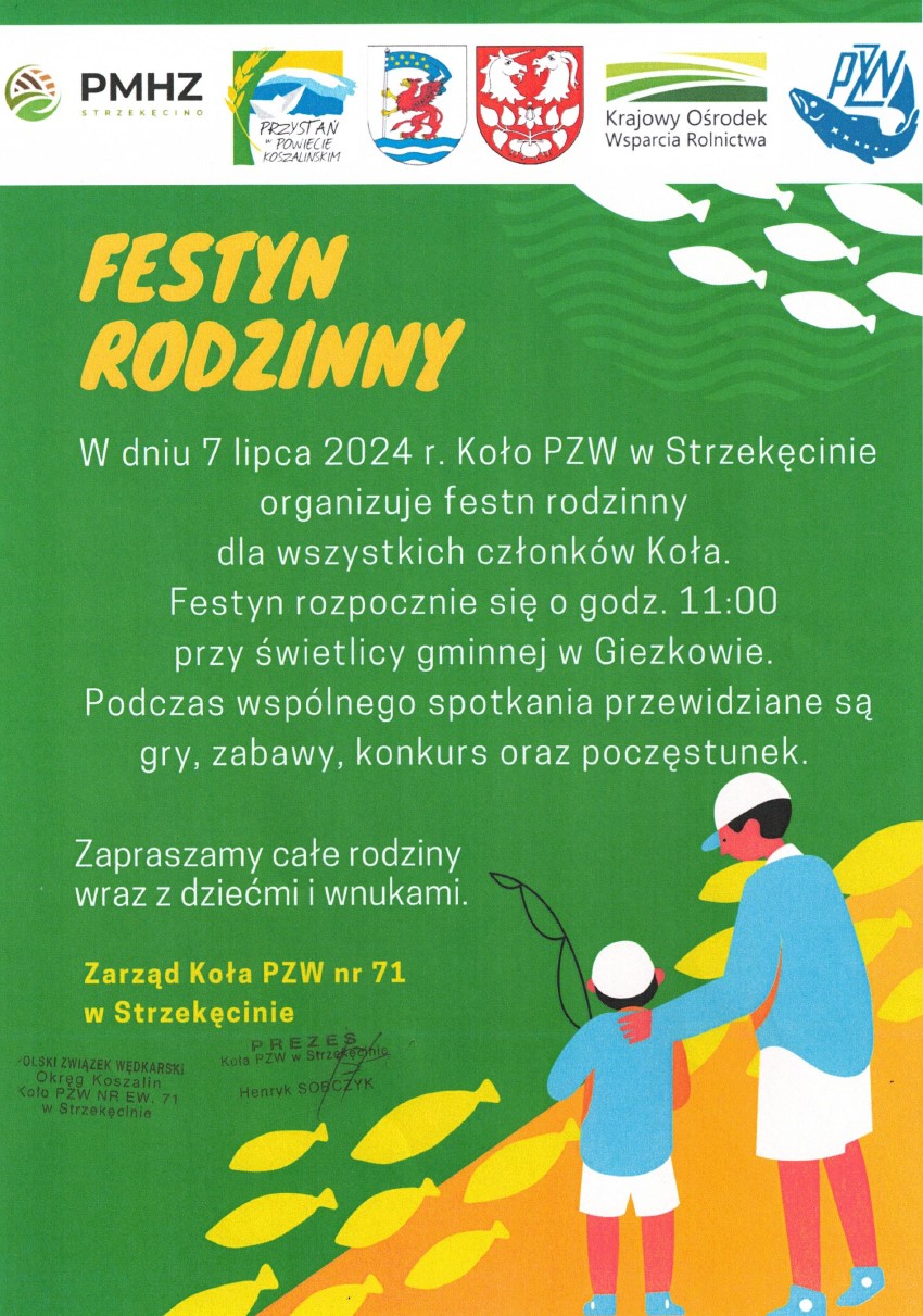 Plakat z zaproszeniem na festyn rodzinny w Giezkowie 7 lipca 2024