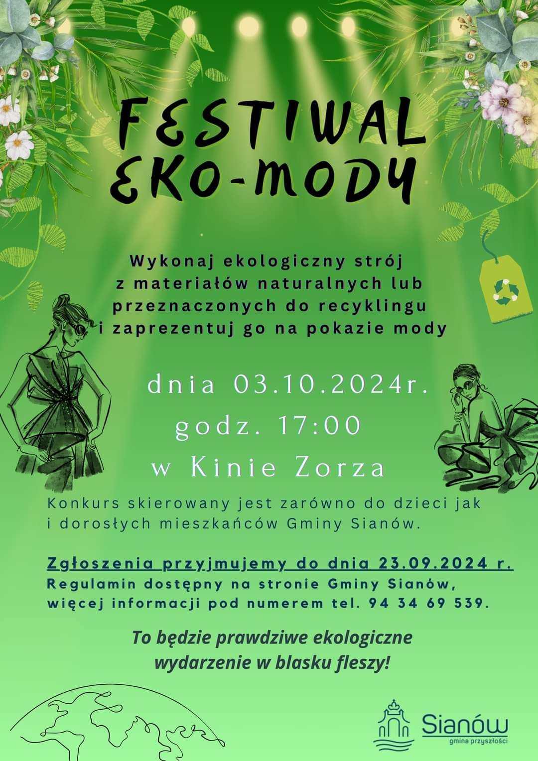 Plakat z zaproszeniem na festiwal ekomody w Sianowie 3 październik 2024