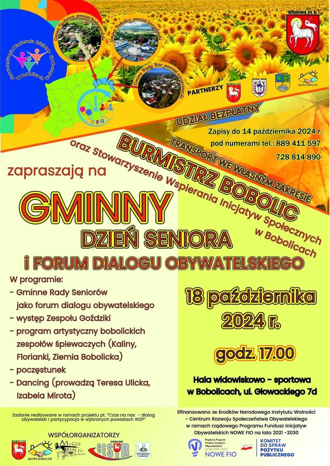 Plakat z zaproszeniem na gminny dzień seniora w Bobolicach 18 października 2024